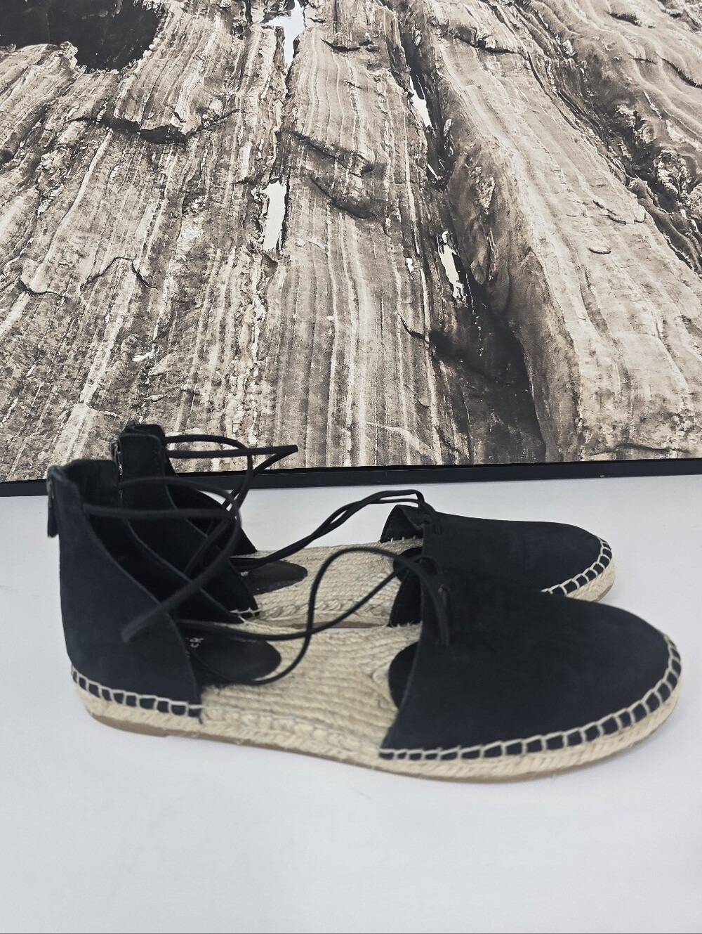 Eileen Fisher Tumbled Leather D’Orsay Flat Espadrille Sandal size 8